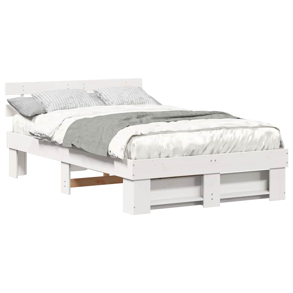 Bed Frame with Headboard White 135 x 190 cm Solid pine wood